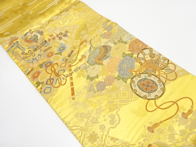 JAPANESE KIMONO / ANTIQUE FUKURO OBI / SILK / WOVEN PEACOCK & FLOWER